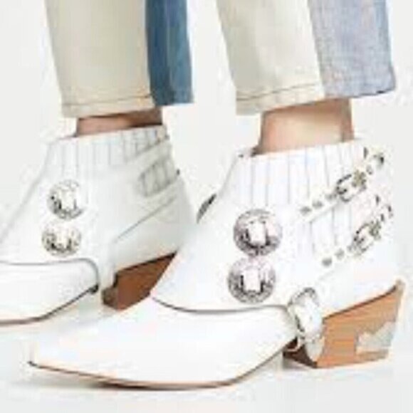 Toga Pulla White Harness Ankle Boots Western 37 - Picture 1 of 16